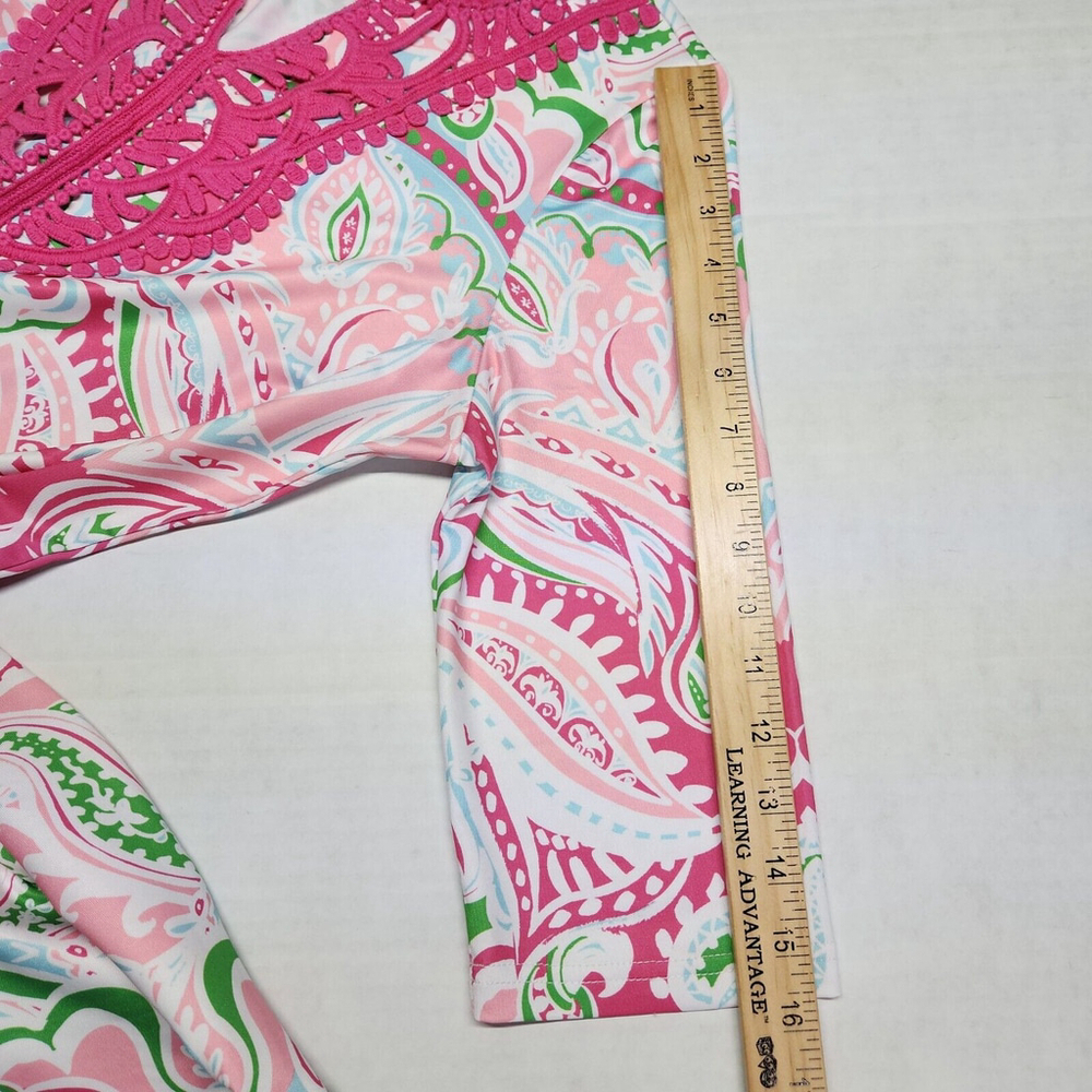 Knee Length Paisley Pink Green White Crochet Trim V Neck Barbie Challenger Core - Picture 10 of 14